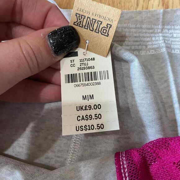 Victoria's Secret PINK Lace Panel Hipster Gray and Pink Medium - Picture 6 of 8